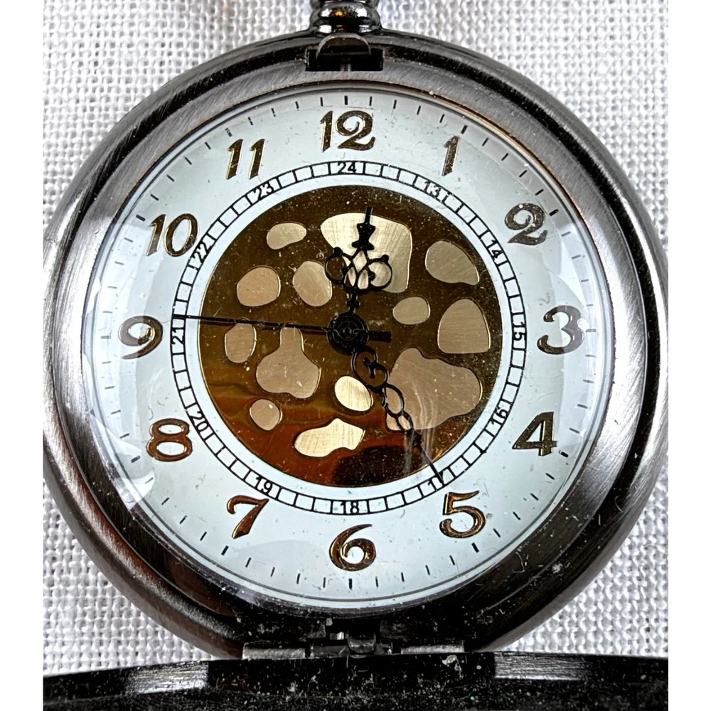Gunmetal Filigree Skeleton Pocket Watch Vintage Ornate Engraved Case Steampunk
